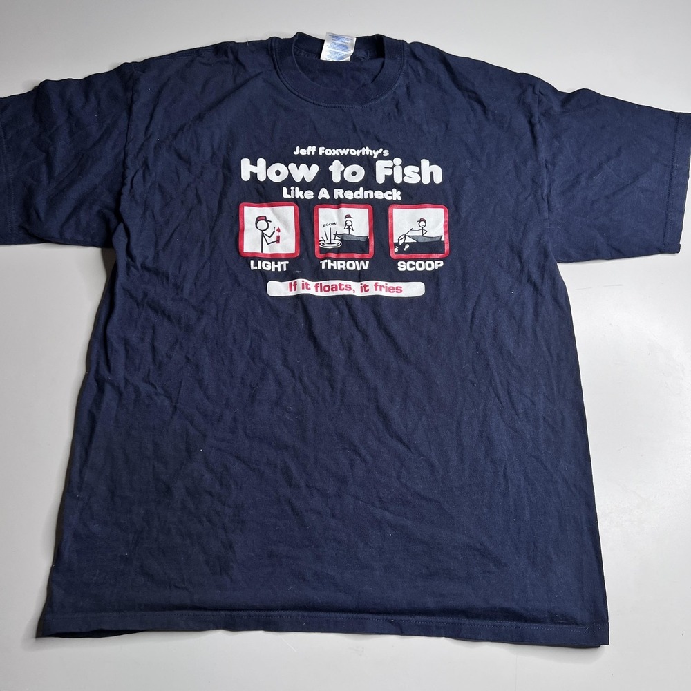 Jeff Foxworthy Shirt Mens XL Blue‎ How To Fish Redneck Graphic Tee Funny Humor
